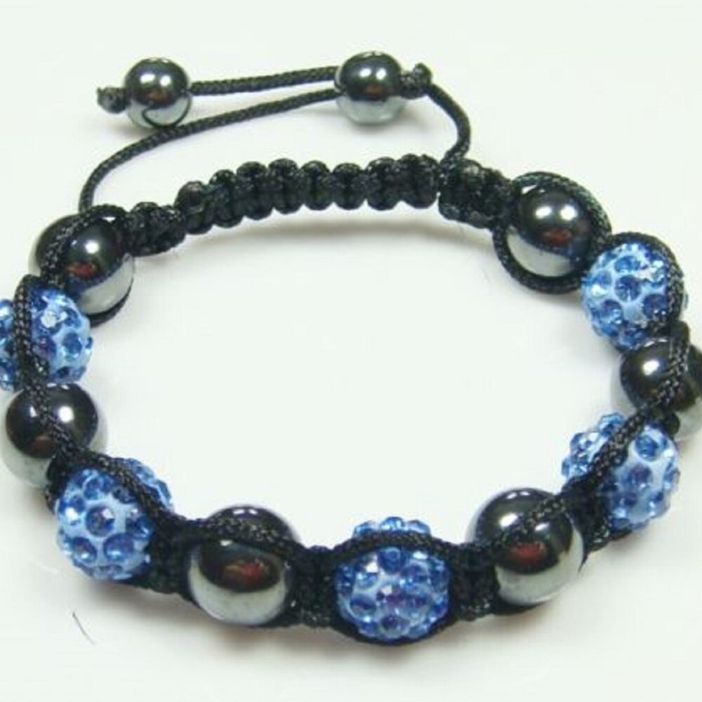 Shamballa Bracelet Blue Disco ball Black hematite semi-precious gemstone New